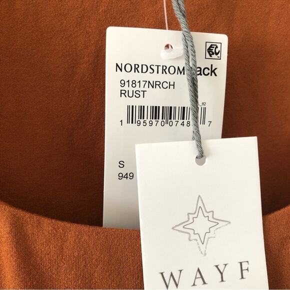 WAYF Puff Long Sleeve Midi Dress in Rust NEW - Picture 6 of 9